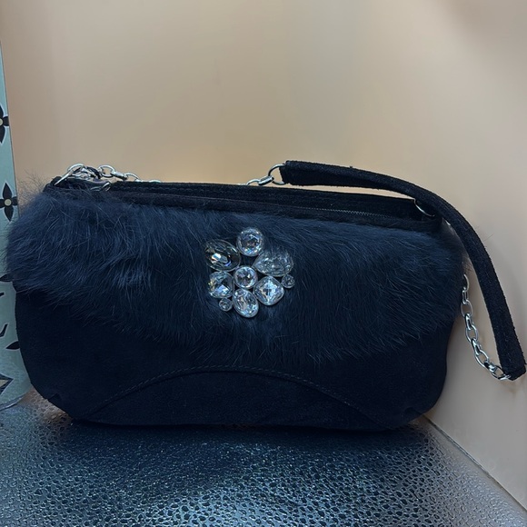 NWT ❤️SWAROVSKI Isabella rabbit fur Evening Bag *Retail $295** - Picture 4 of 10